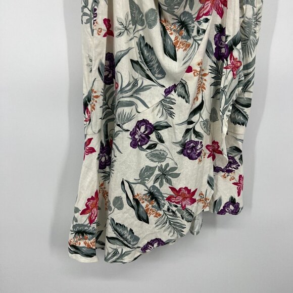 WAYF Dress Mahari Beige Floral Print Cut Out Ruffle Midi Sleeveless - Picture 8 of 12